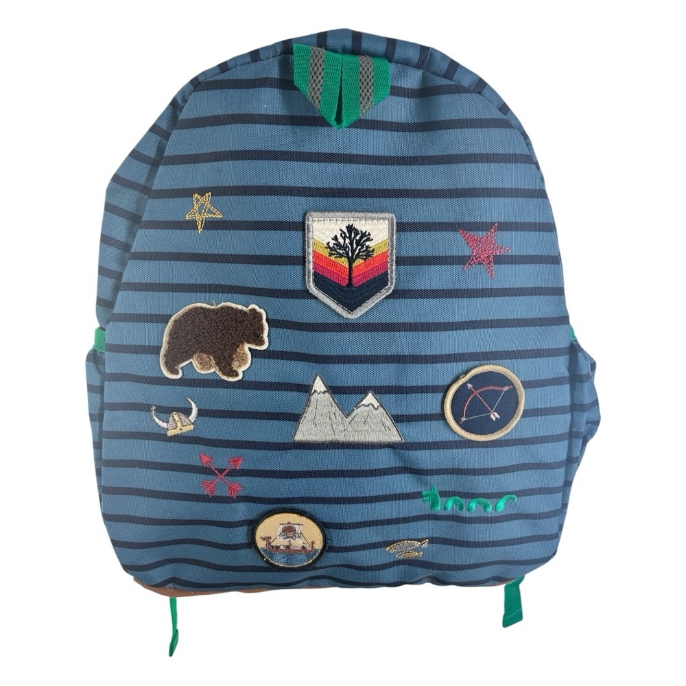 Hanna Andersson Blue Striped Backpack with Fun Patches